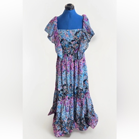 Anthropologie Clementina Eyelet Floral Boho Maxi Dress Women’s Size M - Picture 4 of 16